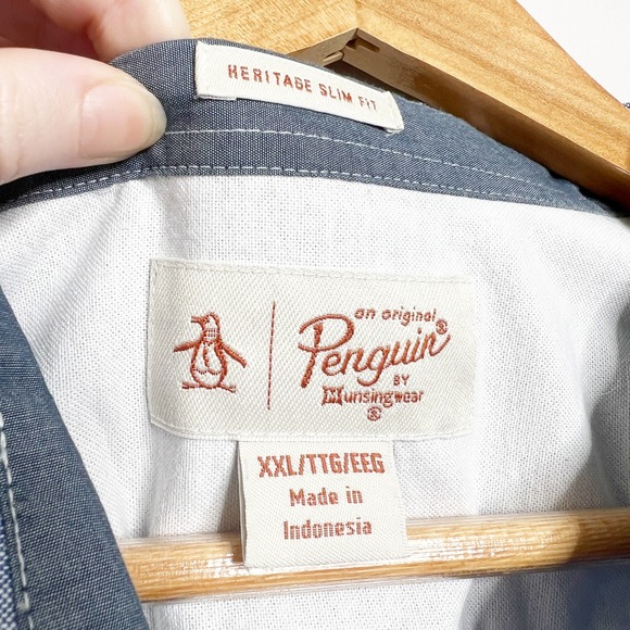 Original Penguin Munsingwear Mens Short Sleeve Button Up Polo Shirt Blue XXL - Picture 10 of 12